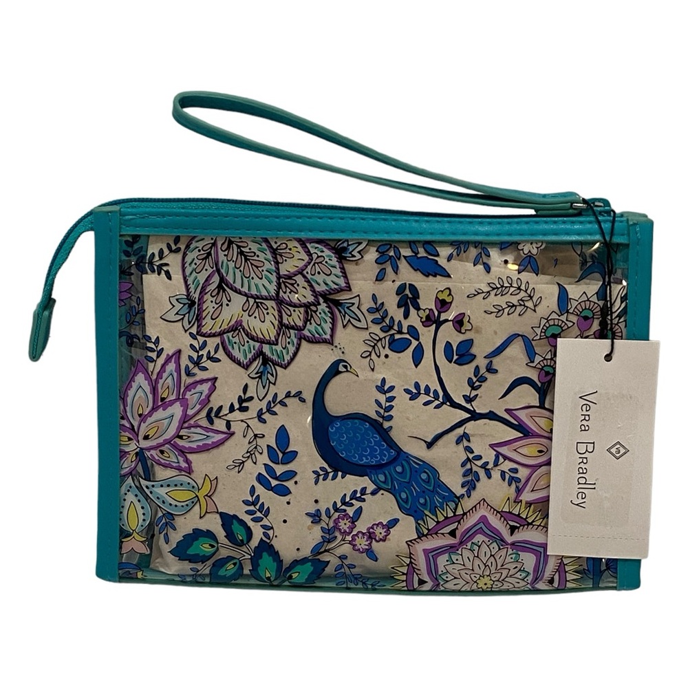 Vera Bradley Peacock Garden Clear Beach Wallet Makeup Sunscreen Wristlet NWT $39